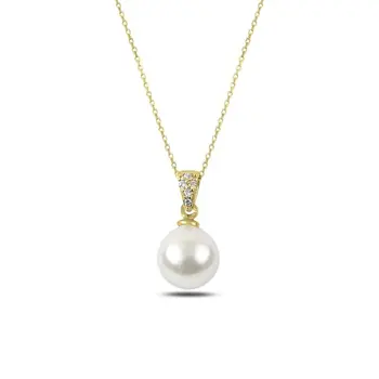 

Angemiel 925 Sterling Silver Pearl & Zircon Crystal Necklace-Gold Plated