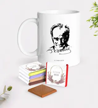 

Personalized Ataturk Themed White Mug and Chocolate Gift Seti-13