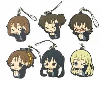 

6pcs/lot Original Japanese anime figure K-ON! rubber Silicone sweet smell mobile phone charms/key chain/strap G388