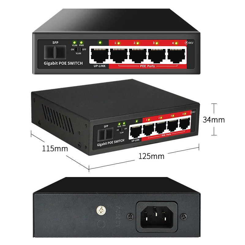 STEAMEMO Gigabit 4 Port PoE Switch 48V Built-in Power 52W Ethernet Switch Network For IP Camera & Wireless AP images - 6