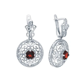 

Silver earrings with cubic zirconia and Garnet sunlight sample 925