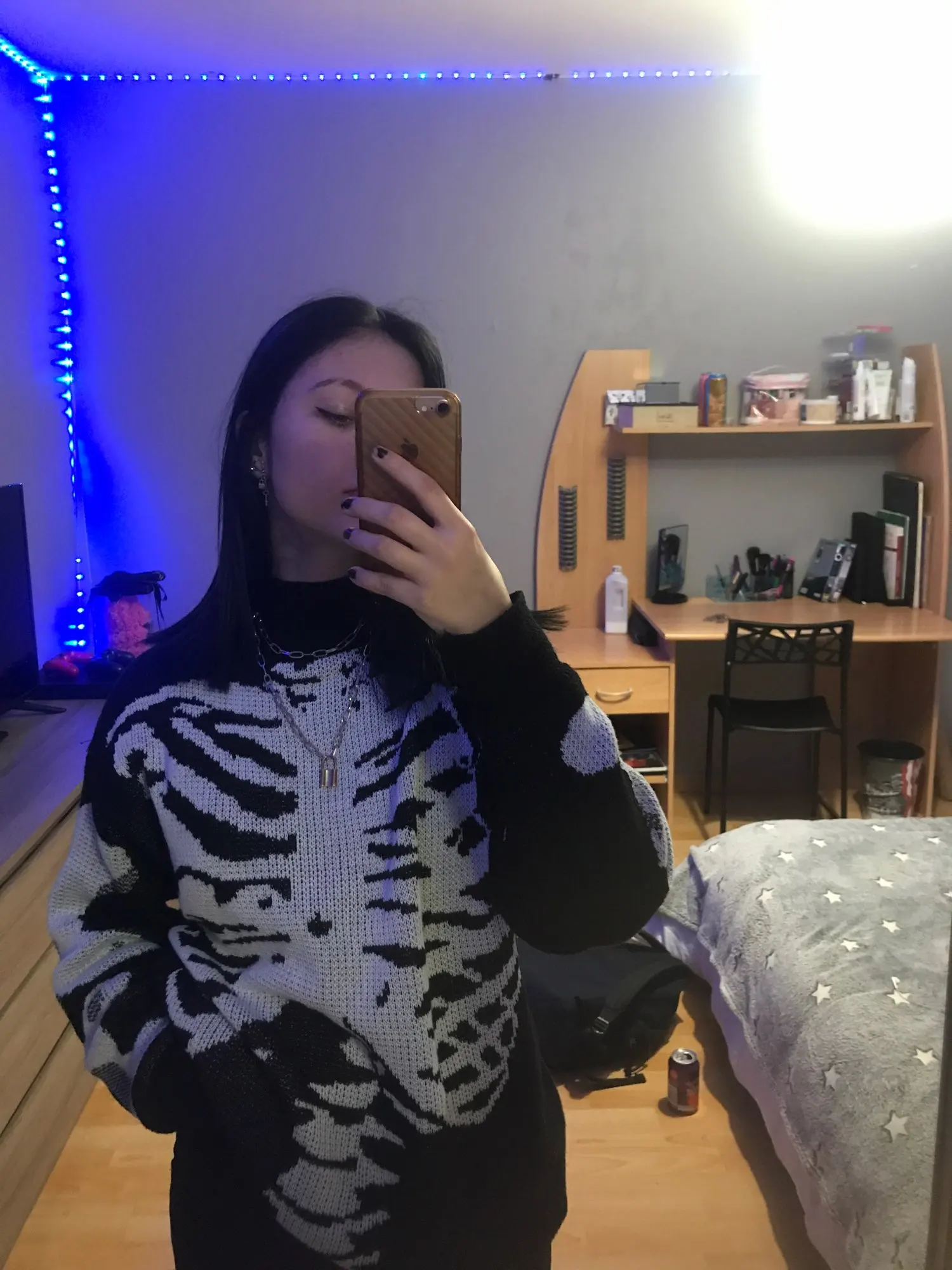 Gothic Punk Sweater with Skeleton Bone Print photo review
