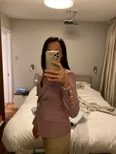 Houndstooth Blazer Jacket Buttons Classic Double-Breasted Womens High-Street Metal Newest