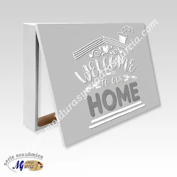 

Cubrecontador or top counter front light, economical series White, front "Wellcome home2" inner 43x33x4 cm.