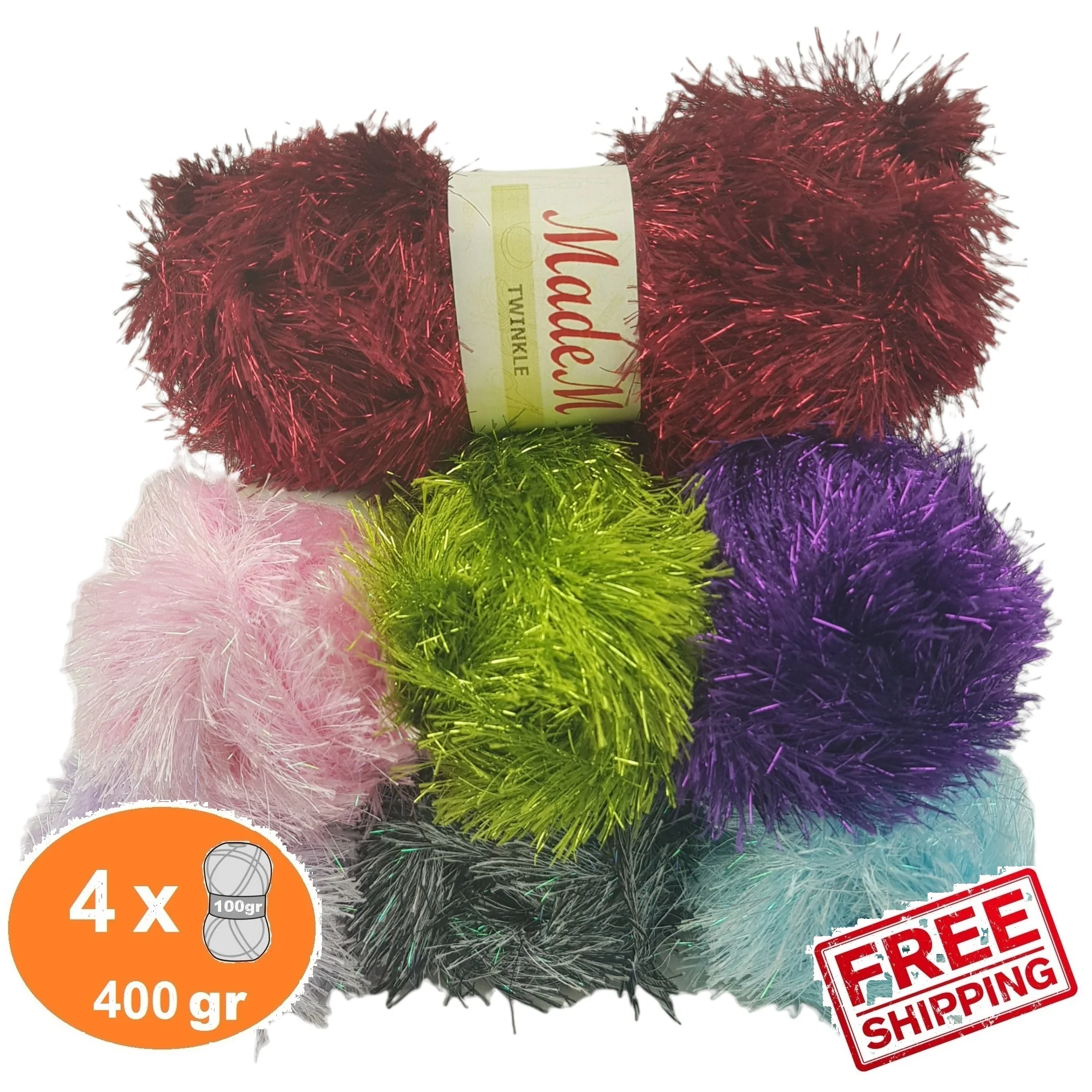 Madem Twinkle Yarn Muslimah % 80 Poliestere % 20 Lurex Eyelash Furry Fun Fur Chunky Fancy Scarf Garments Fluffy Hand Knitting