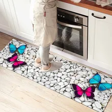 Else Галька Камни на розово-голубой Бабочка 3d принт Нескользящая микрофибра кухня счетчик современный декоративный моющийся коврик
