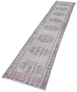 

68x366 Cm Beige Handmade Overdyed Runner Rug-2x12 Ft