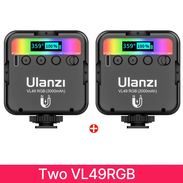 Ulanzi VL49 RGB Video Lights Mini LED Camera Light 2000mAh Rechargable LED Panel Lamp Photo Video Lighting  for Youtube Tik tok 2PCS