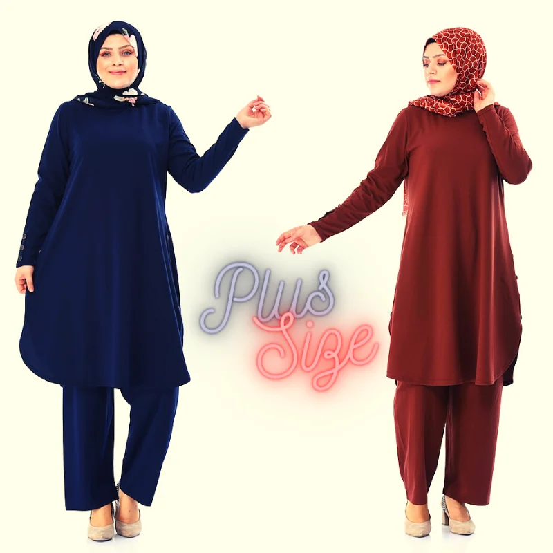 De talla grande de 2 piezas conjunto de mujeres botón detallada vestido + pantalones traje doble Maxi blusa y pantalones islámica moda ropa musulmana musulmán conjuntos ropa mujer musulmana turquia burkini abaya dubai
