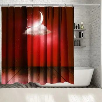 

Shower Curtain Crescent Moon on A Cloud Against Starry Night Sky View From Wooden Deck Lunar Calendar New Month Blue white
