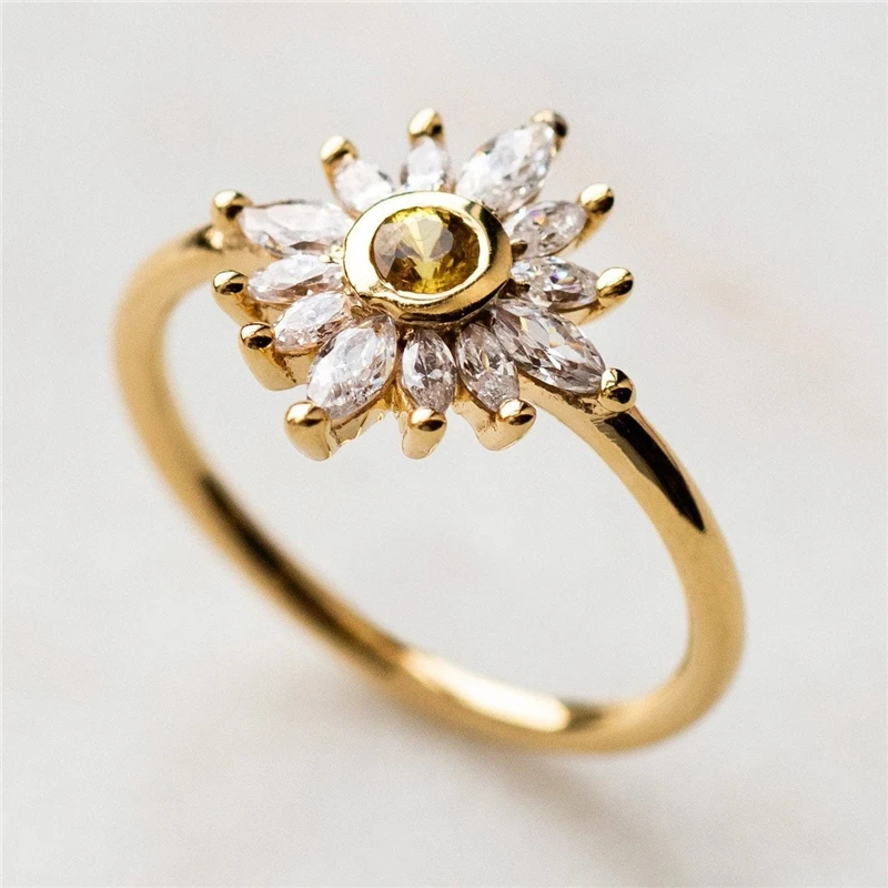 Princess White Zircon 925 Sterling Silver Jewelry Gold Pure Clear Snow Flower Ring For Women Engagement Wedding Rings | Украшения и