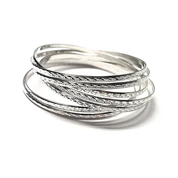 

Hoop bracelet 925 Sterling silver m weekly carved 7 hoops 70mm. Width 3mm. [AC1651]