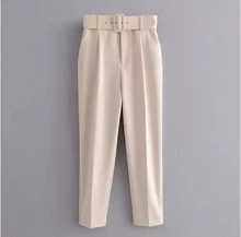 SheBlingBling-Pantalones con cinturón para mujer, pantalón de oficina, cintura alta, rectos, rojo, elegantes, informales, tobilleros, 2021