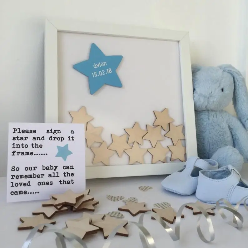 

personalize Christening Baptism Guest Book Drop Box with Wooden Stars,Custom wood birthday baby shower guestbook wish box books