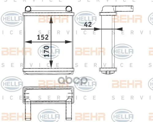 Радиатор Отопителя Mercedes-Benz: Sprinter 2-T/3-T/4-T(901/902/903/904) 208-416/D/E/Cdi/Ngt/4x4 95-06 HELLA арт. 8FH351312-521