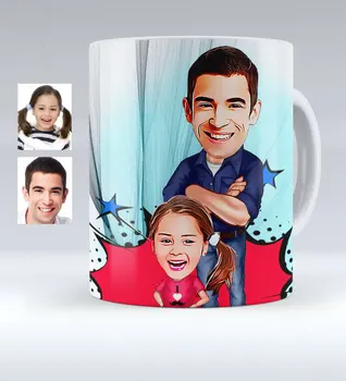 

Personalized Dad Girl Caricature Of White Mug cup-2 Family Father Daughter Şahsi Formal Custom Printing Design Cartoon drawing funny