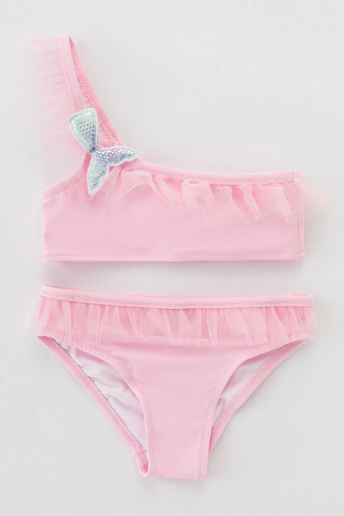 

LOOK FOR YOUR WONDERFUL NIGHTS WITH ITS STUNNING Girl's Light Pink Sweet Pastels One Shoulder Bikini Set FREE SHIPPING