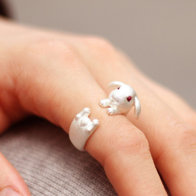 Cute Rabbit Animal Ring Men Open Adjustable Metal Punk Fashion Rabbit Ear Shape Zircon Rings For Women 2022 New Jewelry
