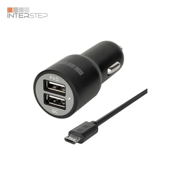 

Car charger INTERSTEP 2 USB 2.4А+2.4А, Quick Charge, twisted cable microUSB 2m