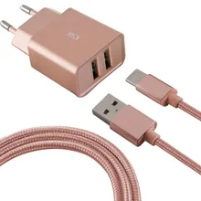 Wall Charger+ USB A to USB C Cable 2 USB 2.4A Rose gold