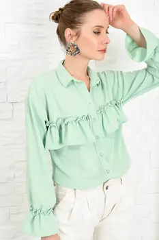 

Trend Alacati Style Women Black Flywheel Detailed Aerobın Woven Shirt ALC-X4013