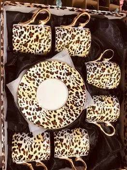 

High Quality Porcelain Leo Patterned Espresso Turkish Coffee Cup Set for 6 People
