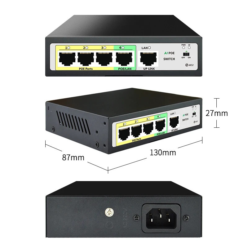 STEAMEMO Gigabit 4 Port PoE Switch 48V Built-in Power 52W Ethernet