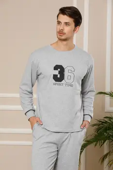 

STRAWBERRY Women Gray Cotton Long Sleeve İnterlok Pajamas Suit