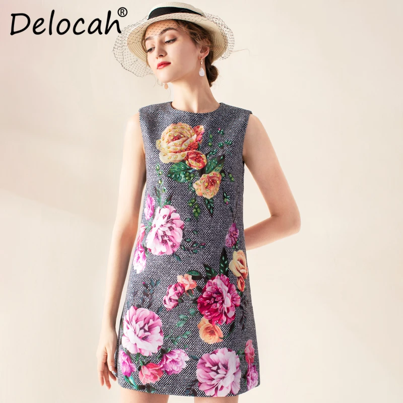 Delocah, осенне-зимнее женское пальто, подиумное, модное, дизайнерское, с длинным рукавом, великолепное, с кристаллами, пуговицами, с цветочным принтом, в горошек, пальто