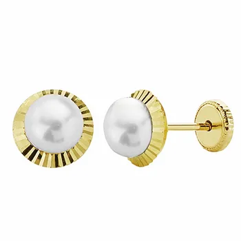 

Earrings 18k gold Pearl orla 7mm. Carved [AA1009]