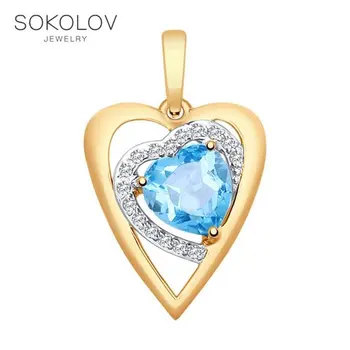 

Suspension SOKOLOV gold with topaz and cubic zirconia fashion jewelry 585 women's male, pendants for neck women