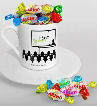 

Personalized Class Teacher Turkish coffee Cup and Haribo Candy Gift Seti-5
