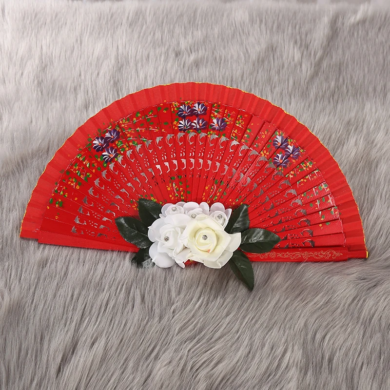 

Ручная роспись в виде цветка, Классический яркий веер в Европейском стиле, Женский веер для танцев, подходящий веер, подарки для рукоделия