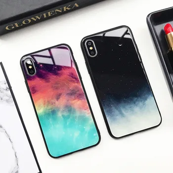 

Starry sky For iPhone11Pro Max XSMax mobile phone case Glass back panel soft edge iphone6S7Plus8Plus Interstellar mobile case