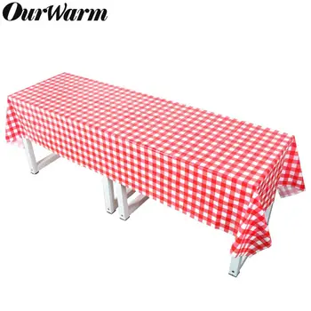 

OurWarm Red Plaid Plastic Party Tablecloth Paper Napkins Disposable Table Cover Rectangular Outdoor Picnic BBQ Wedding 137*274cm