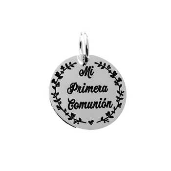 

Pendant 925 Sterling silver m. Disc 18mm. MY FIRST COMMUNION reason branches laser