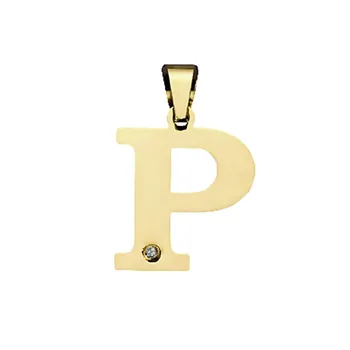 

18k gold pendant initial 23mm. Letter P unisex flat smooth detail cubic zirconia