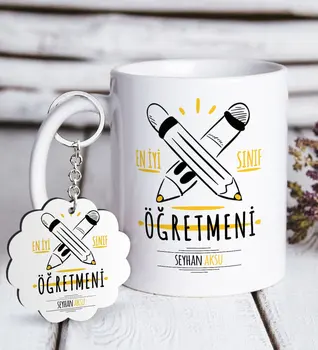 

Personalized Best Grade Teacher White Mug and Keychain Gift Seti-5