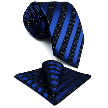 

G06 Blue Black Striped Men's Necktie Set Classic Groom Ties for Men Extra long size Business Fashion Hanky