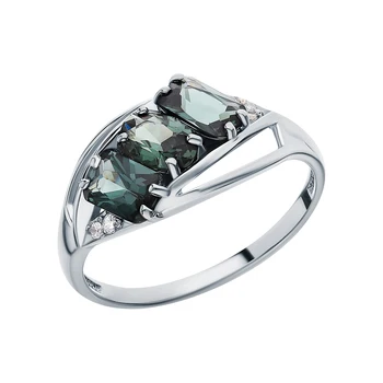 

Silver ring with cubic zirconia and tourmaline imitation sunlight sample 925