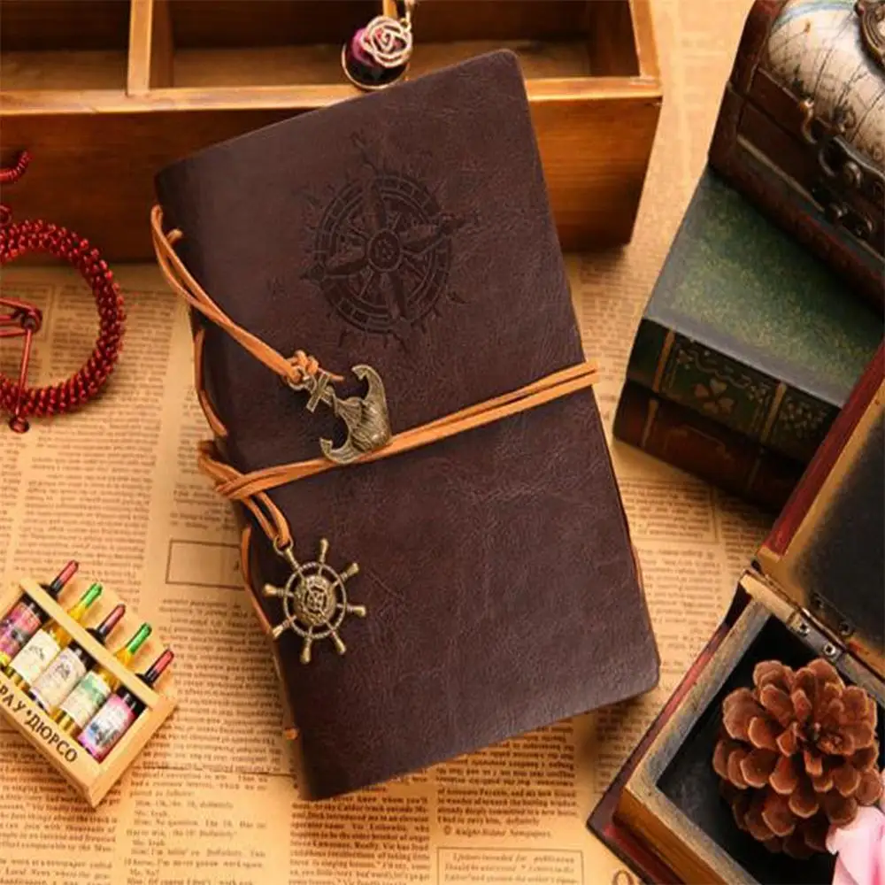 dark brown Компас шаблон с рулем Кулон Кожаный Блокнот из крафт-бумаги 18.5x13cm-1 - Цвет: dark brown