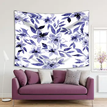

Tapestry Flower Pattern Watercolor Painting Summer Garden Elegant Floral Art Printed Blue White