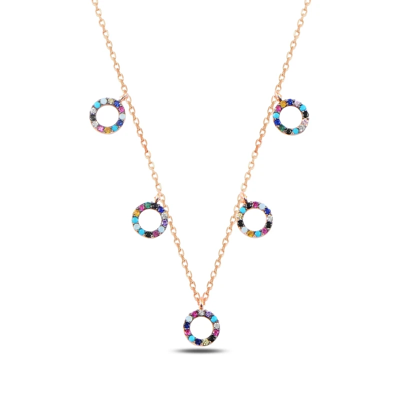 

Silver 925 Sterling Mixed Zircon Cubic Zirconia Hoop Dangle Necklace