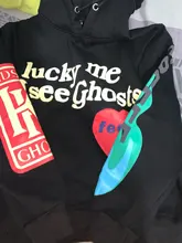 Kanye West sudaderas con capucha de los hombres letra de grafiti de la suerte me ver fantasmas sudadera vellón Harajuku Street HipHop Jersey hueso con capucha