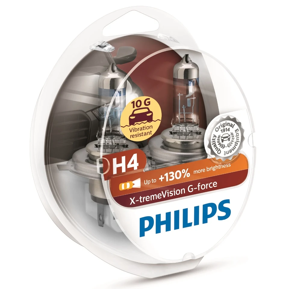Комплект галогенных ламп Philips H4 12V 60/55W X tremeVision G force Цветовая температура 3500K [Philips