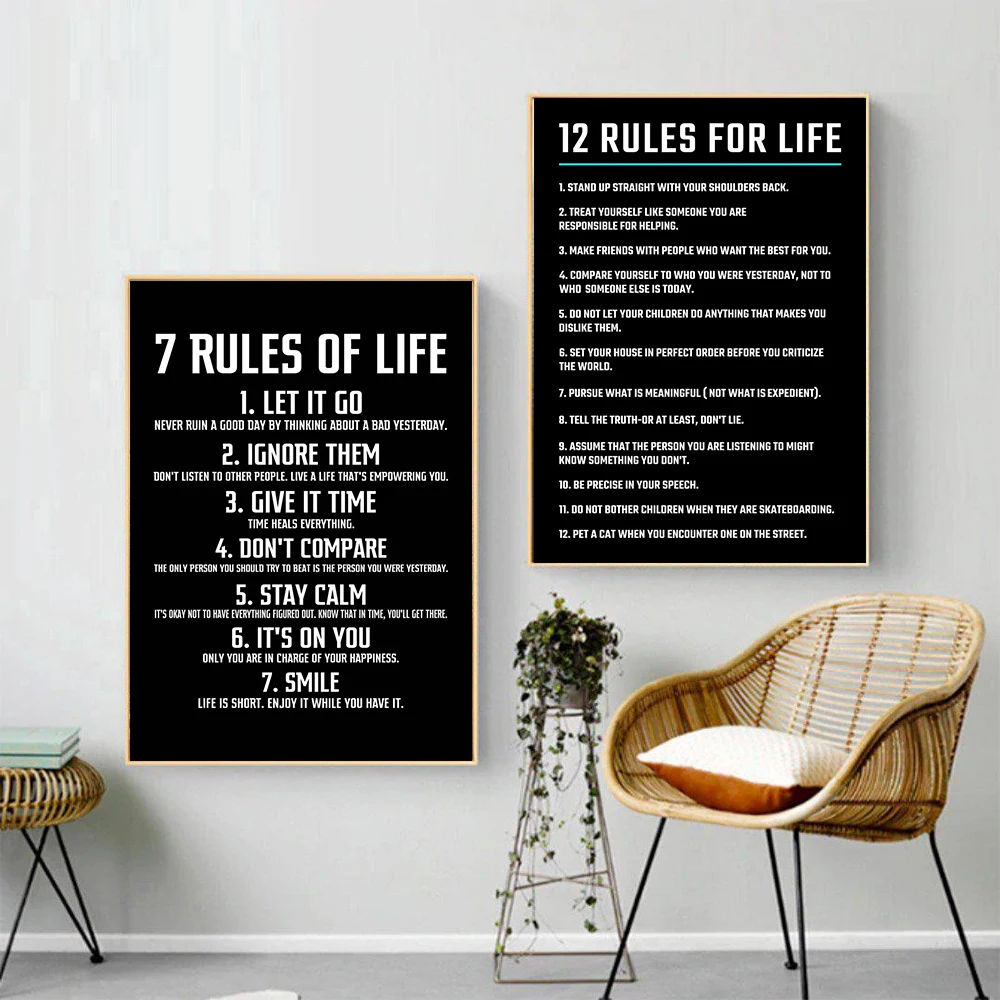 

Inspirational Quote Print 7 Rules of Life Motivational Poster Modern Wall Art Canvas Painting For Bedroom or Home Office Decor