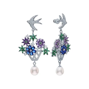 

Silver earrings with cubic zirconia and pearls cultured sunlight sample 925