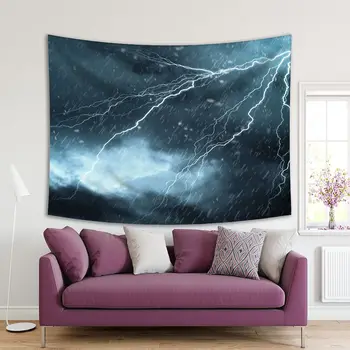 

Tapestry Lightning Heavy Rain Dark Clouds Hurricane Stormy Night Weather View Printed Gray Black