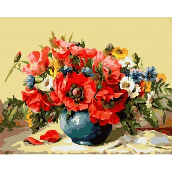 

Drawing by numbers on canvas (size 40x50 cm) "bouquet with poppies" factory of creativity B020