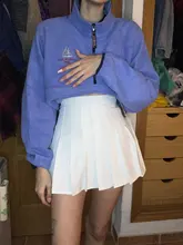 Short Skirt School-Uniform High-Waisted A-Line Cute Sweet Solid Pleated Spring Zipper